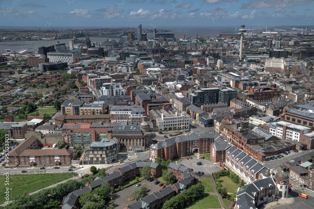 High angle view of Liverpool City, UK.