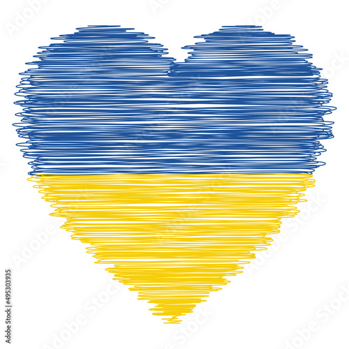 Love for Ukraine, heart drawn with a pen, doodle national flag ukraine