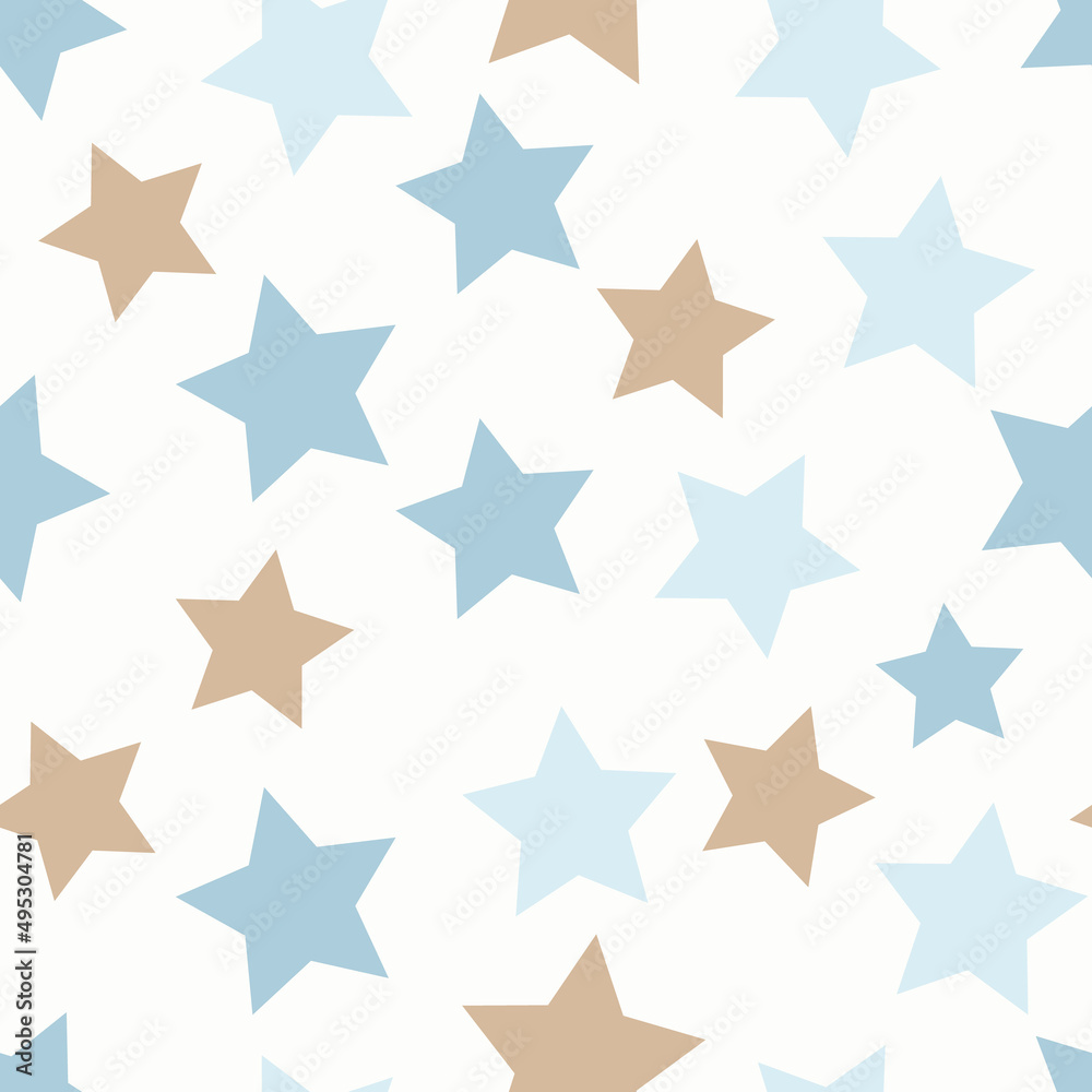 Stars repeat pattern design. Hand-drawn background. Holidays pattern for wrapping paper or fabric.