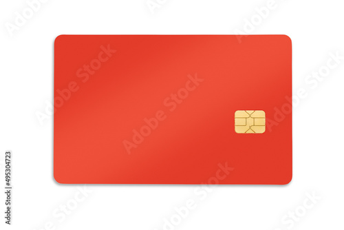 Obraz na płótnie Blank red credit card with a chip isolated with clipping path w salonie