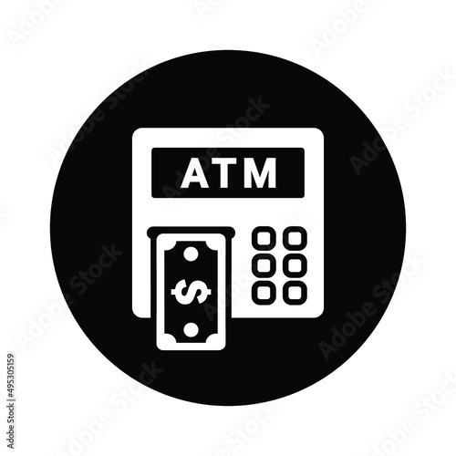 ATM, card, money, withdraw icon. Black vector sketch.