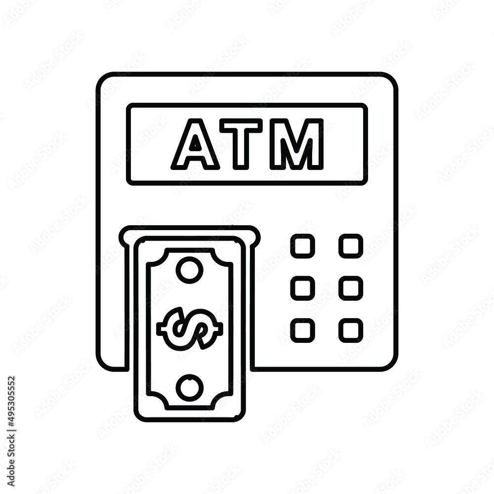 ATM, card, money, withdraw outline icon. Line vector design. ATM, card, money, withdraw outline icon. Line vector design.