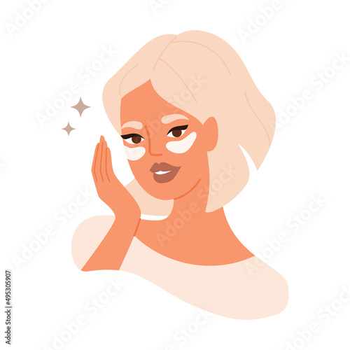 Illustration of a woman with patches under her eyes skin care procedure morning routine