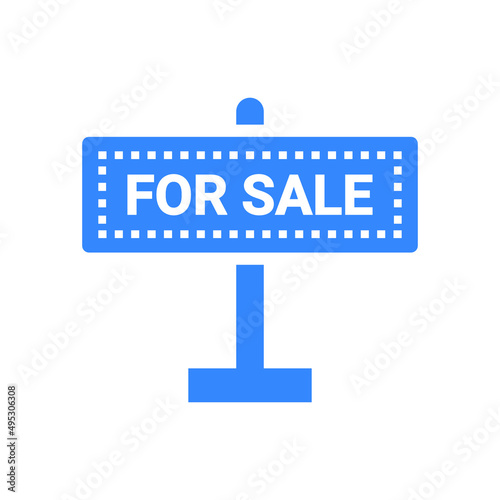 Board, sale, sign icon. Blue vector design.