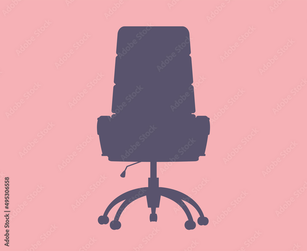 Front view office chair. Comfortable purple leather swivel chair with high back and handrails