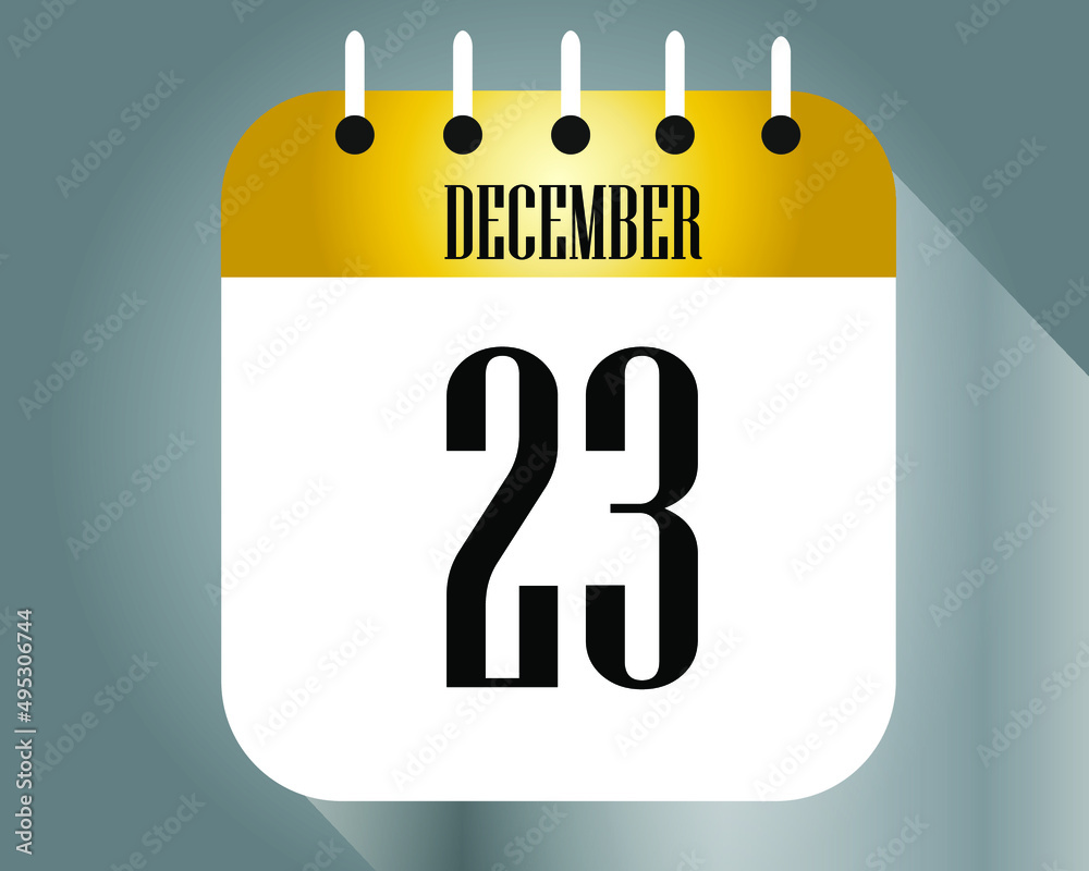 December day 23. Calendar icon on a white paper with golden color border on a gray background vector. December day 23. Calendar icon on a white paper with golden color border on a gray background vector.