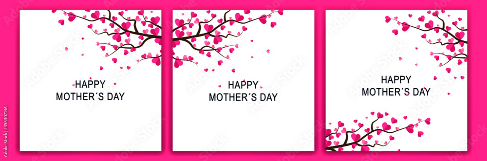 Valentine's and mother's day background. Vector illustration. tree with red, white and pink heart leaves. Love sale banner or greeting card. social networks mother's day and valentine's day.