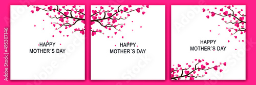 Valentine's and mother's day background. Vector illustration. tree with red, white and pink heart leaves. Love sale banner or greeting card. social networks mother's day and valentine's day.