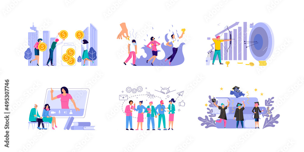 Fototapeta premium Set of office work, teamwork, Hiring employees, Mental rehabilitation concepts