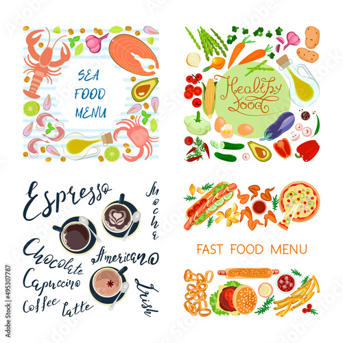 Set of frame from different colorful food