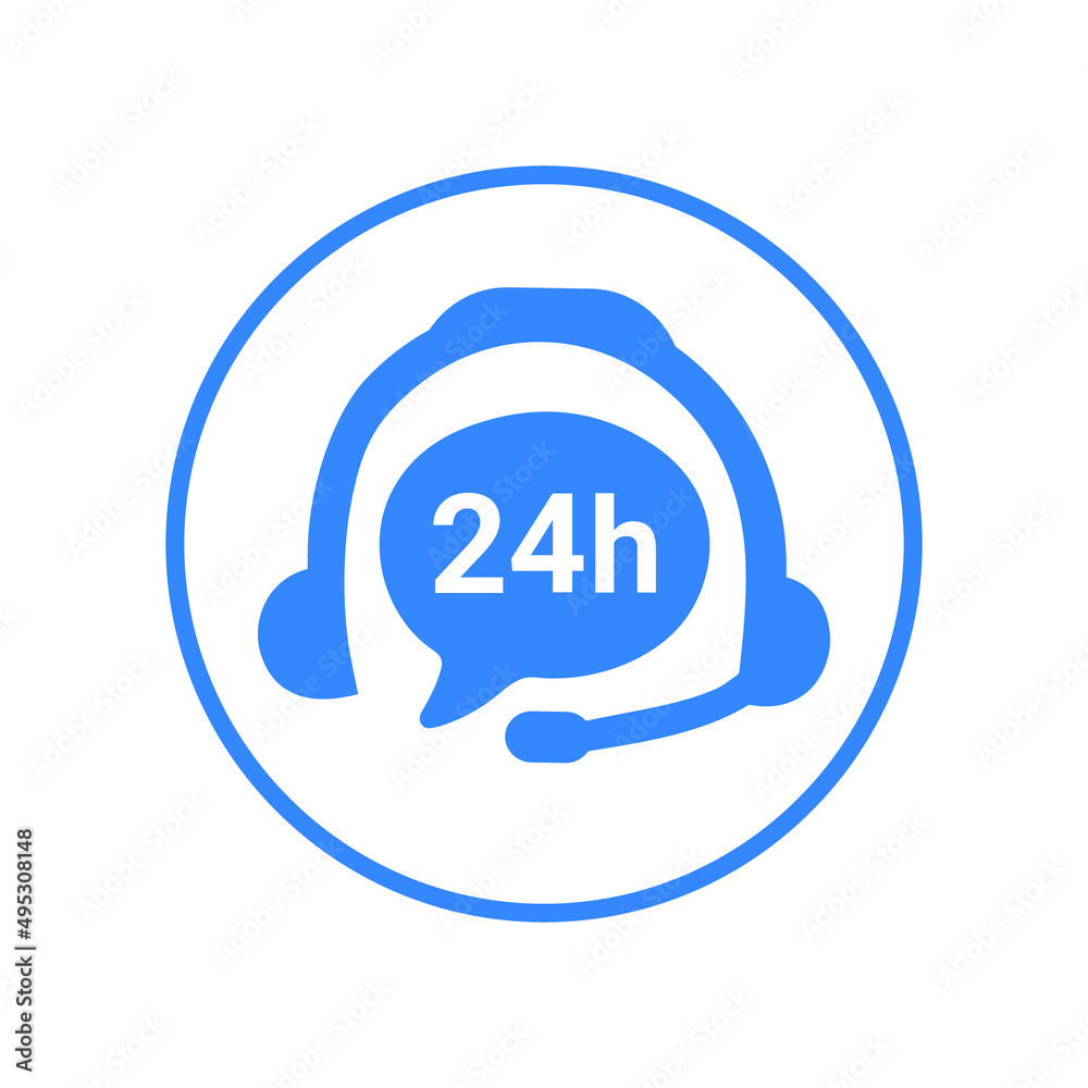Customer support, customer, help,24 hours icon. Blue vector sketch.