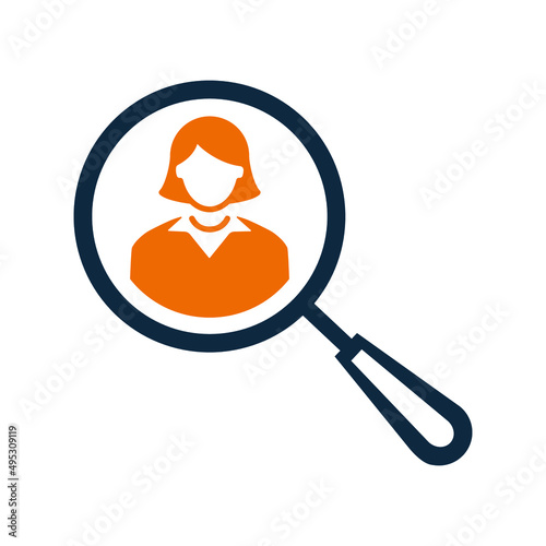 Female, search icon. Simple vector sketch.