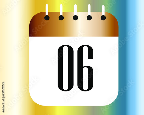Calendar icon 6 on a white paper with bronze color border on a spectral background vector.