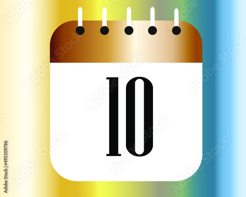 Calendar icon 10 on a white paper with bronze color border on a spectral background vector.