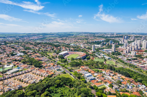 Ribeirão Preto, São Paulo/Brazil - Circa March 2022: Ribeirão Preto and Santa Cruz Stadium - Botafogo FC Eurobike, seen from above through drone. aerial view photo