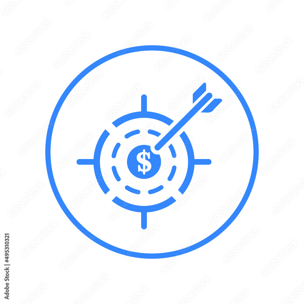 Money, revenue, target icon. Blue vector sketch. Money, revenue, target icon. Blue vector sketch.