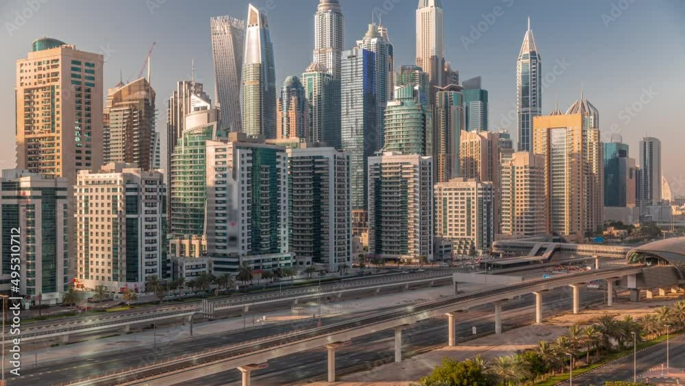 Dubai marina tallest block of skyscrapers timelapse. Dubai marina tallest block of skyscrapers timelapse.
