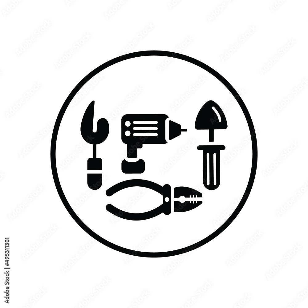 Repair, tools, building icon. Black vector sketch. Repair, tools, building icon. Black vector sketch.