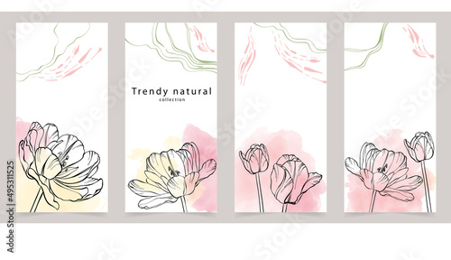 Collection of postcards with spring flowers invitations stickers. #495311525