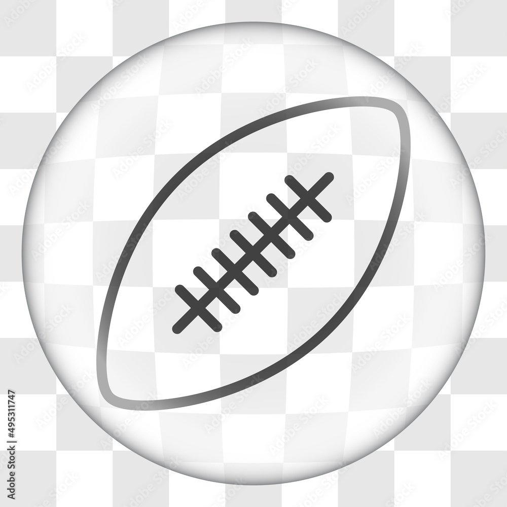 Rugby ball simple icon. Flat desing. Glass button on transparent grid Rugby ball simple icon. Flat desing. Glass button on transparent grid