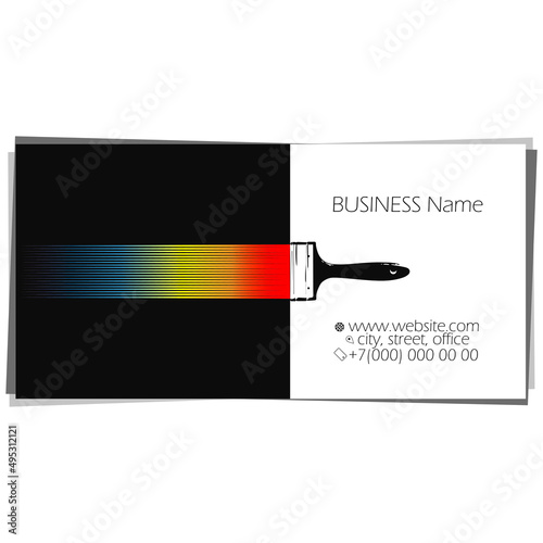 Painting and painting work. Brush and trace of colored paint. Business card concept for painter