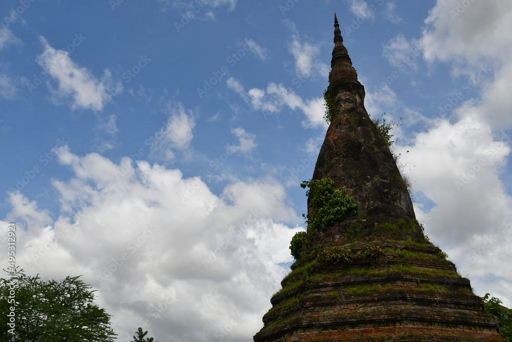 That Dam (Black Stupa), a Buddhist stupa that is located at the center of a roundabout in Vientiane, Laos