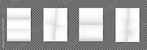 Folded a4 paper mockup with crossing creases. Crumpled pieces of paper.Vector EPS 10