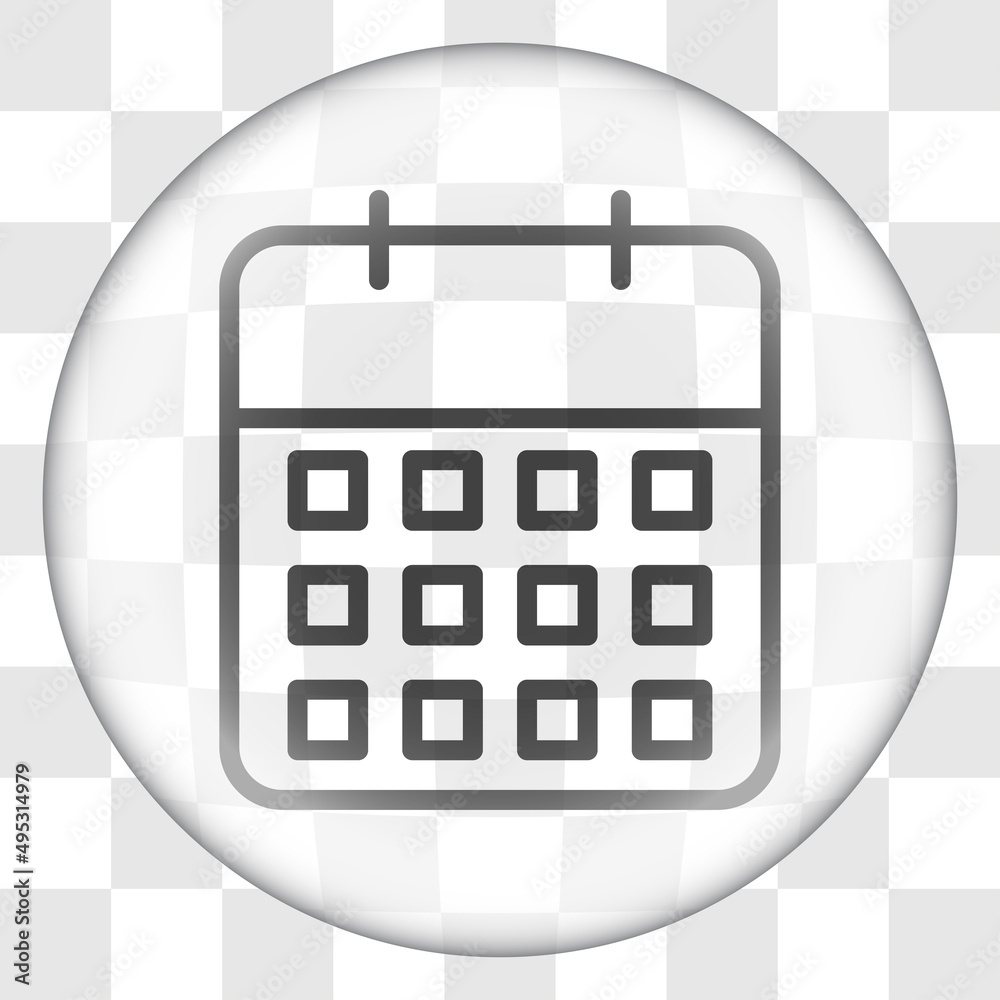 Calendar simple icon vector. Flat desing. Glass button on transparent grid Calendar simple icon vector. Flat desing. Glass button on transparent grid