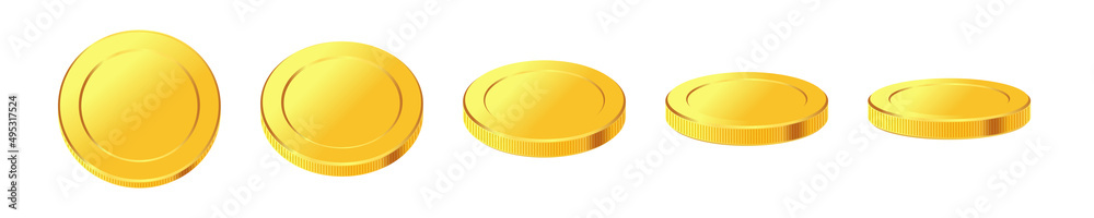 Set of rotating gold coins. 3d dollar coins. Golden money set.