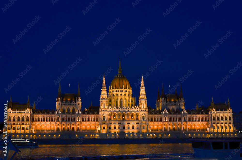 Parliament building of Budapest, Hungary at night