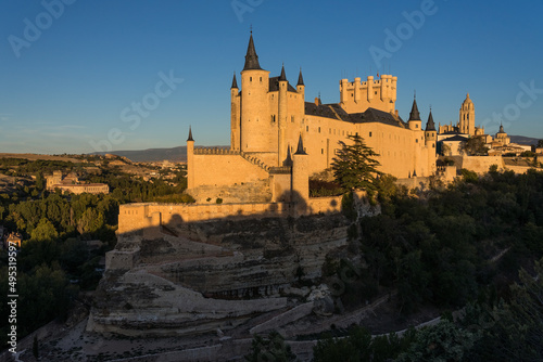 View of the Alcazar fortress of segovia at sunset, listed world Heritage centre by UNESCO