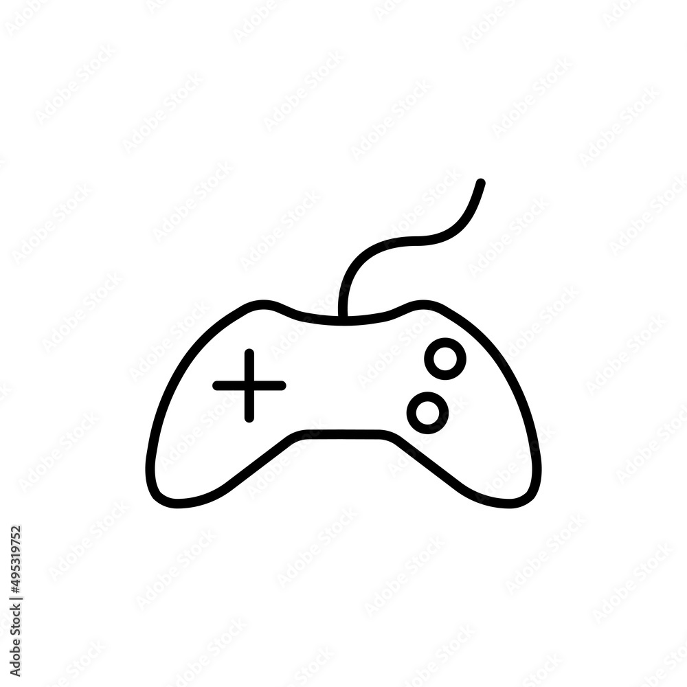 Joystick black line icon. Linear illustration gamepad with buttons. Game controller in flat. Thin outline sign isolated on white background. Symbol for web, mobile, banner, app, ui, ux. Vector EPS 10
