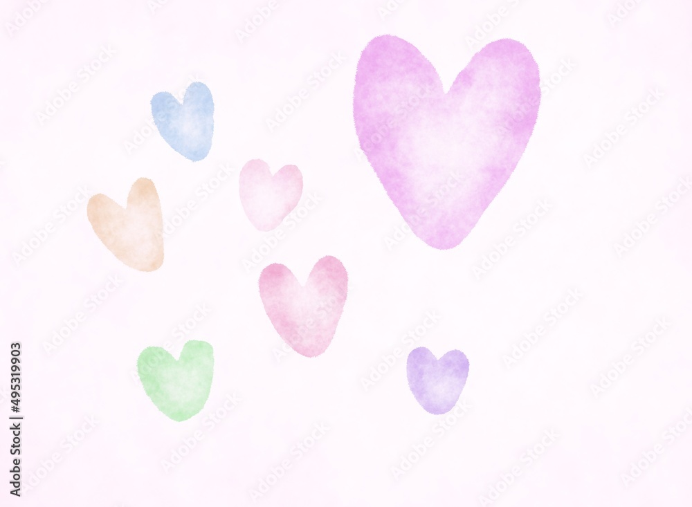 Watercolor hand painted pattern with hearts. Aquarelle romantic hand made background for fabric print