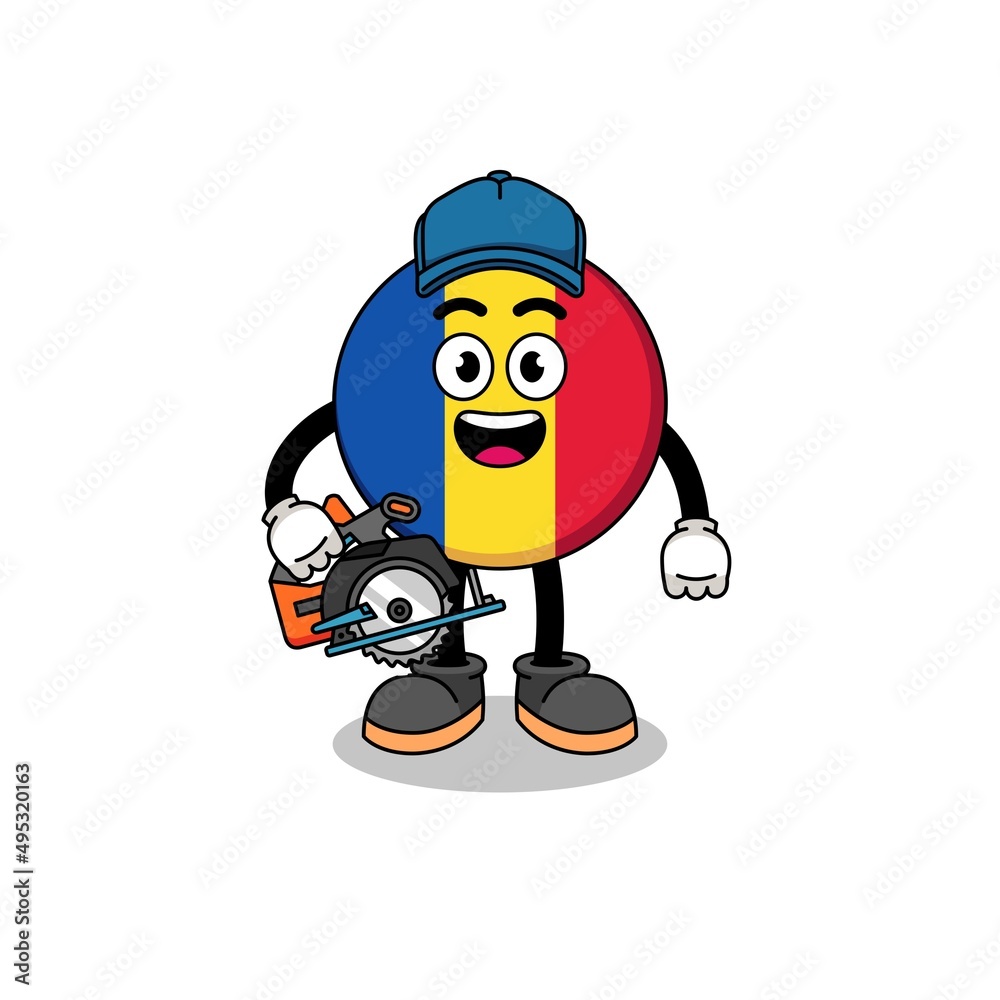 Cartoon Illustration of romania flag as a woodworker Cartoon Illustration of romania flag as a woodworker