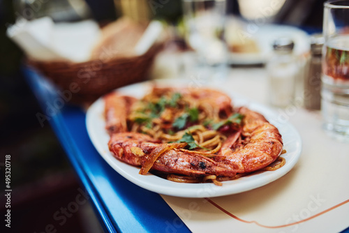 Good food is worth it. Cropped shot of a delicious prawn dish being served at a restaurant.