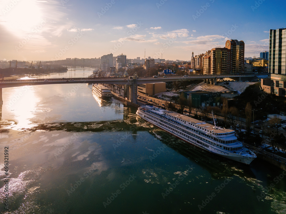 Naklejka premium Embankment in Rostov-on-Don, aerial drone view