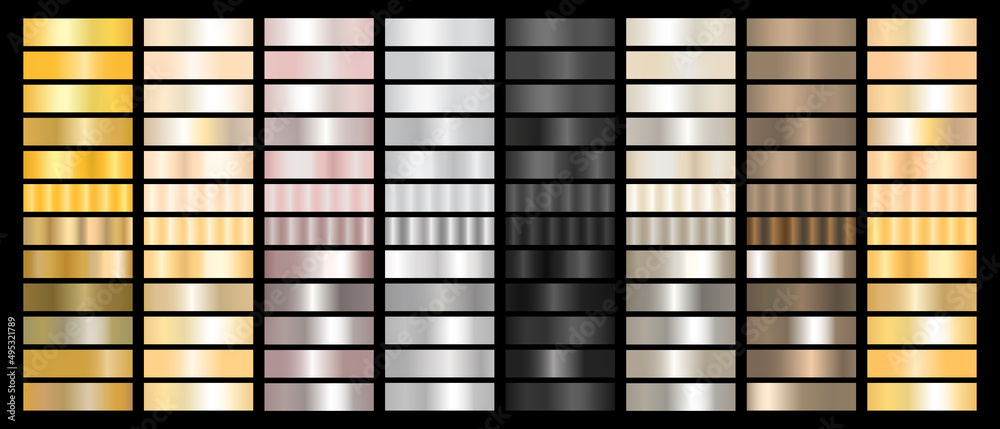 Metal Gradient Collection of Rose Gold, Golden and Silver, Black, Bronze, Pearl, Swatches. Metal Gradient Collection of Rose Gold, Golden and Silver, Black, Bronze, Pearl, Swatches.