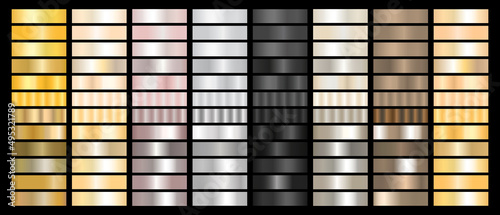 Metal Gradient Collection of Rose Gold, Golden and Silver, Black, Bronze, Pearl, Swatches.