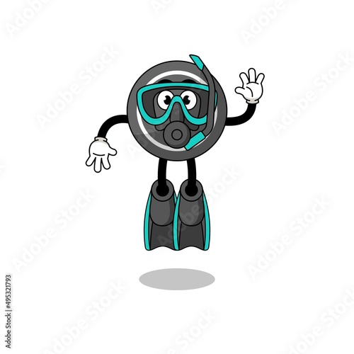 Character cartoon of hockey puck as a diver