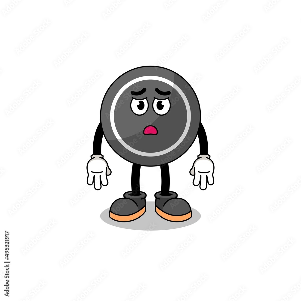 hockey puck cartoon illustration with sad face hockey puck cartoon illustration with sad face
