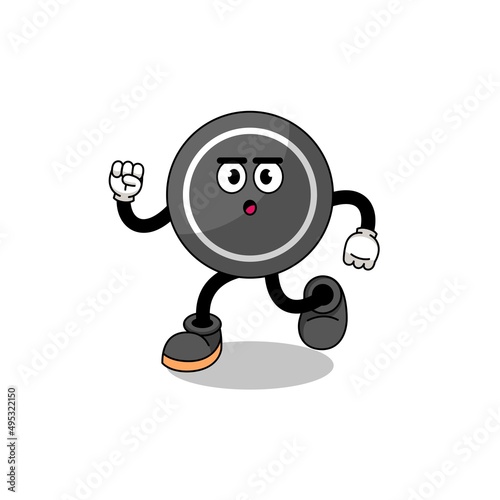 running hockey puck mascot illustration