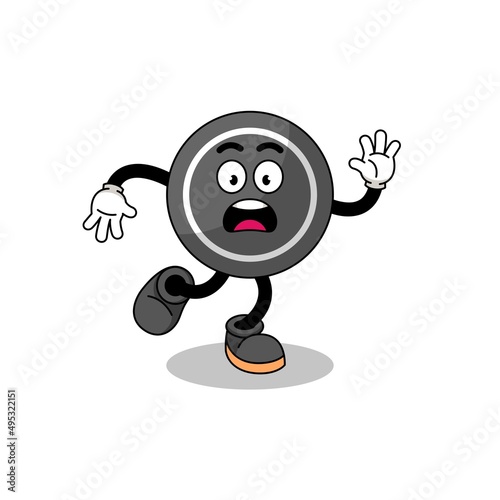 slipping hockey puck mascot illustration