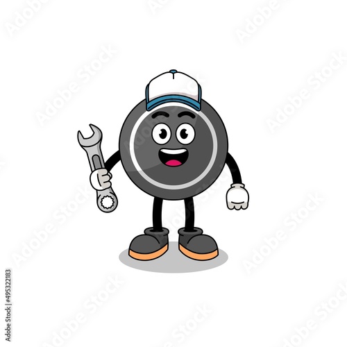 hockey puck illustration cartoon as a mechanic