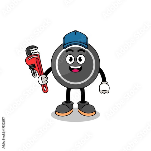 hockey puck illustration cartoon as a plumber
