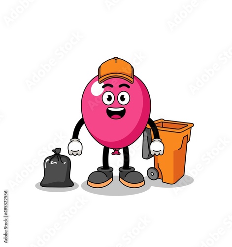 Illustration of balloon cartoon as a garbage collector