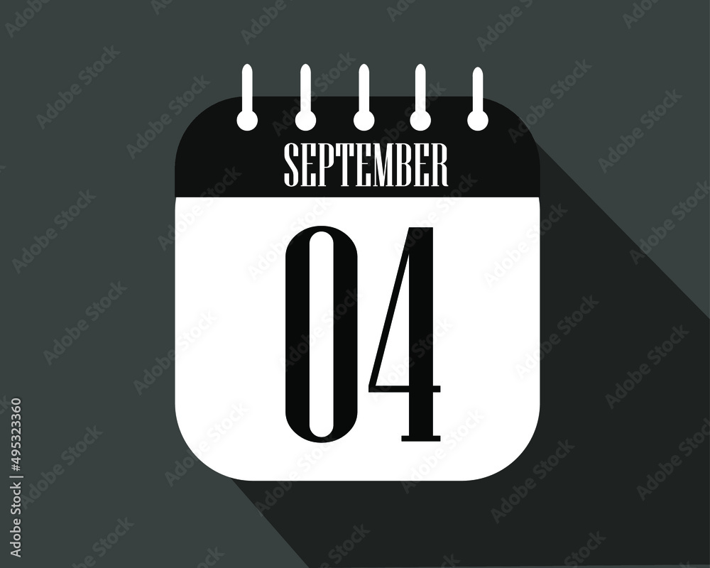 Semptember day 4. Calendar icon on a white paper with black color border on a dark background vector. Semptember day 4. Calendar icon on a white paper with black color border on a dark background vector.