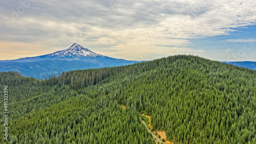 Aerial panorama of Mount Hood near Wahtum Lake, Oregon photo