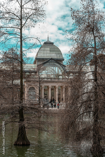 Crystal Palace in Madrid. Modern architecture. Retiro Park