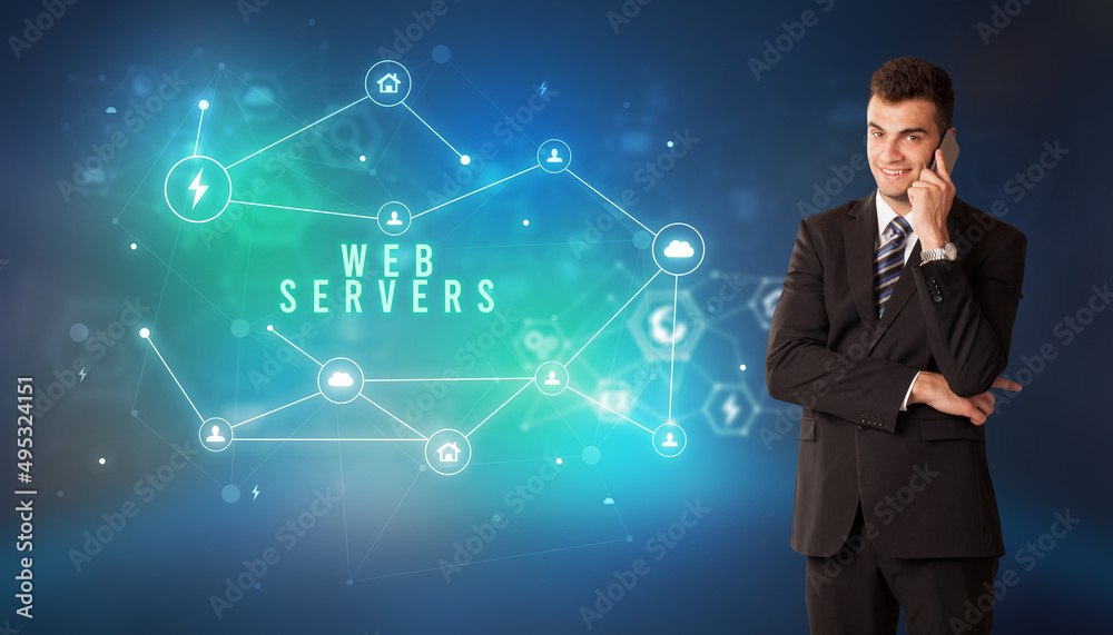 Businessman thinking about technology concept Businessman thinking about technology concept
