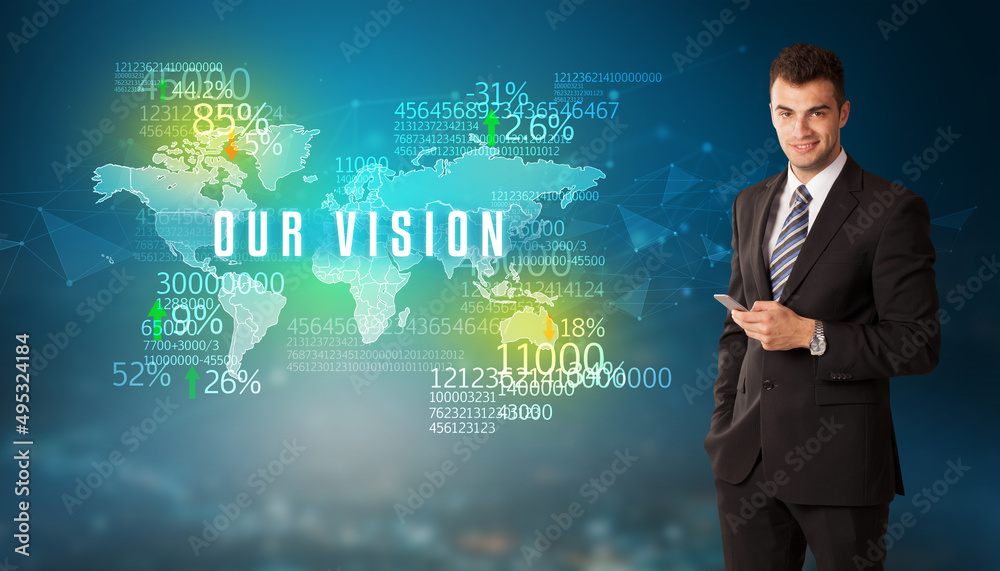 Businessman thinking about market concept Businessman thinking about market concept